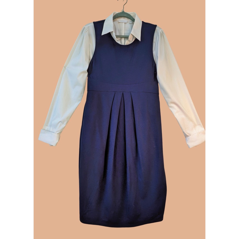 Laclef XL navy blue sleeveless pleated knee length stretch dress - Picture 4 of 6